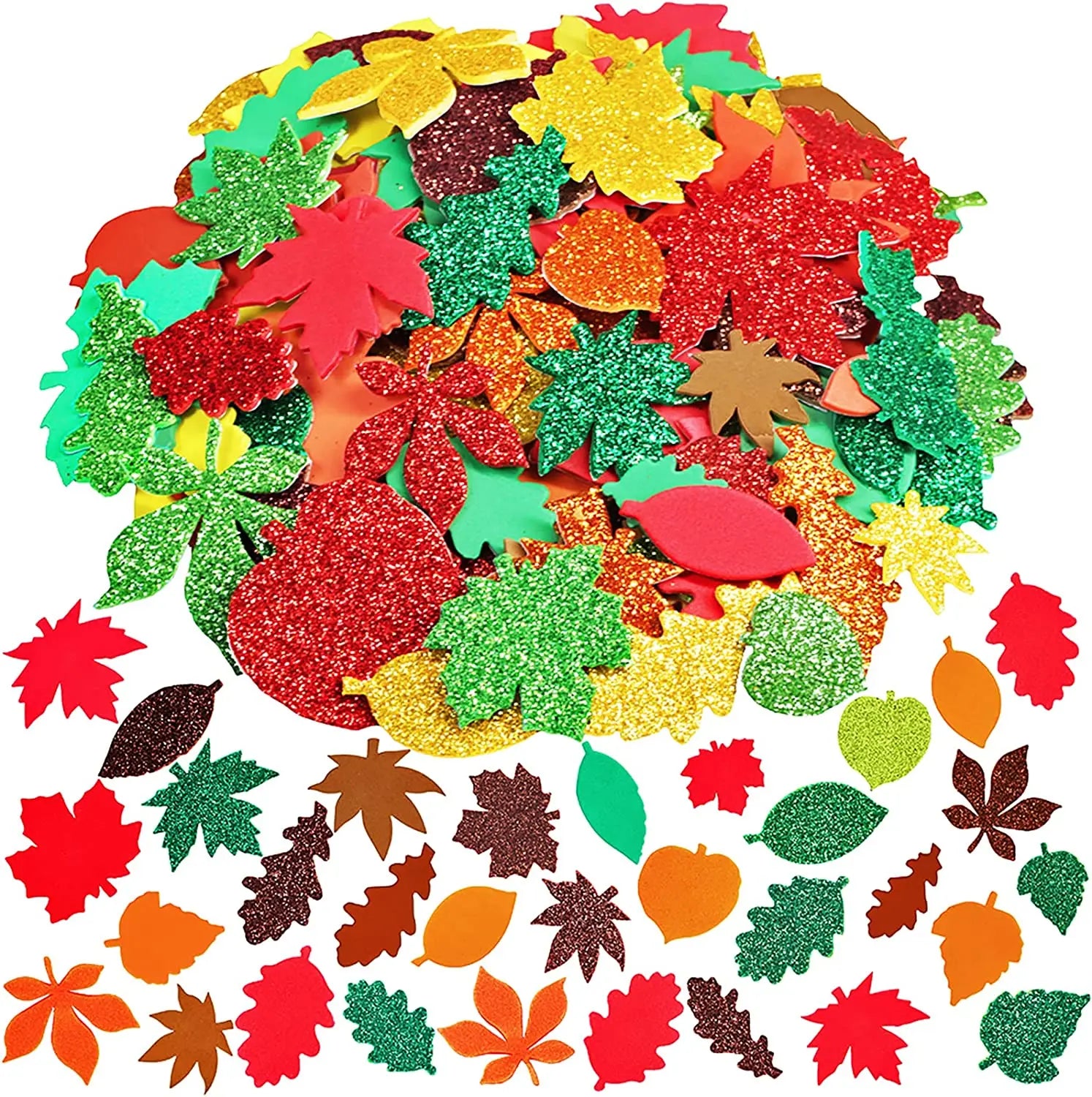 100PCS Glitter Foam Stickers Assorted Shapes Self-Adhesive Craft Stickers for Kids DIY Scrapbooking Card Making Classroom Decor