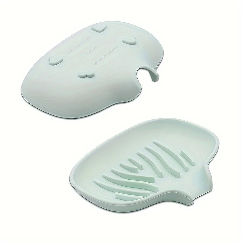Grey Green Color Silicone Soap Dish for Bathroom Sink with Drainage Design