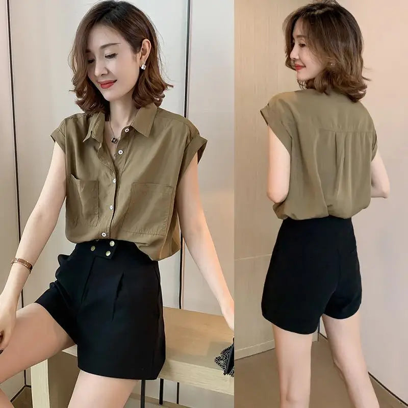 Korean Style Particular Beautiful  Blouses  Tops for Woman Youth Short Sleeve Floral Fashion Sexy Tunic Black Satin Shirt Woman