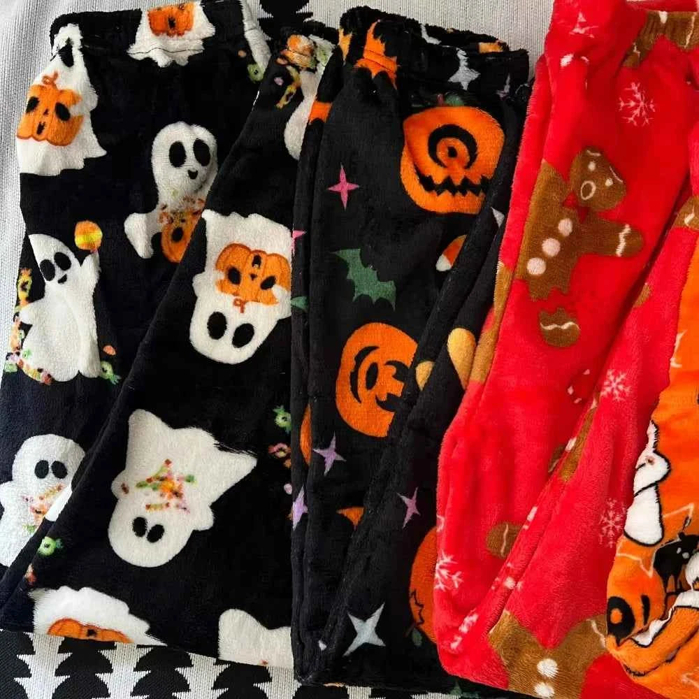 2025 New Anime Plush Sleepwear Pants Cartoon Casual Halloween Sleepwear Warm Home Clothes Couple Sleepwear