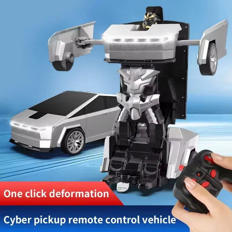 2.4GHz Cyber Pickup Remote Control Robot Car Toy One Click Transformation with LED Light 360° Rotation Drift Mode Children's Gi