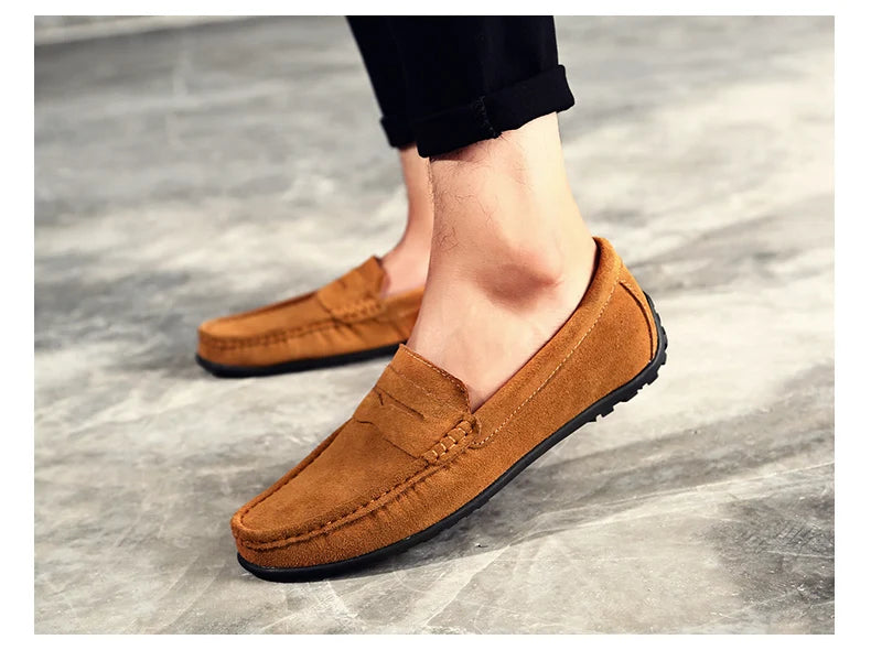 Men Casual Shoes Fashion Suede Leather Men Loafers High Quality Moccasins Slip On Men's Flats Lightweight Driving Shoes 38-47