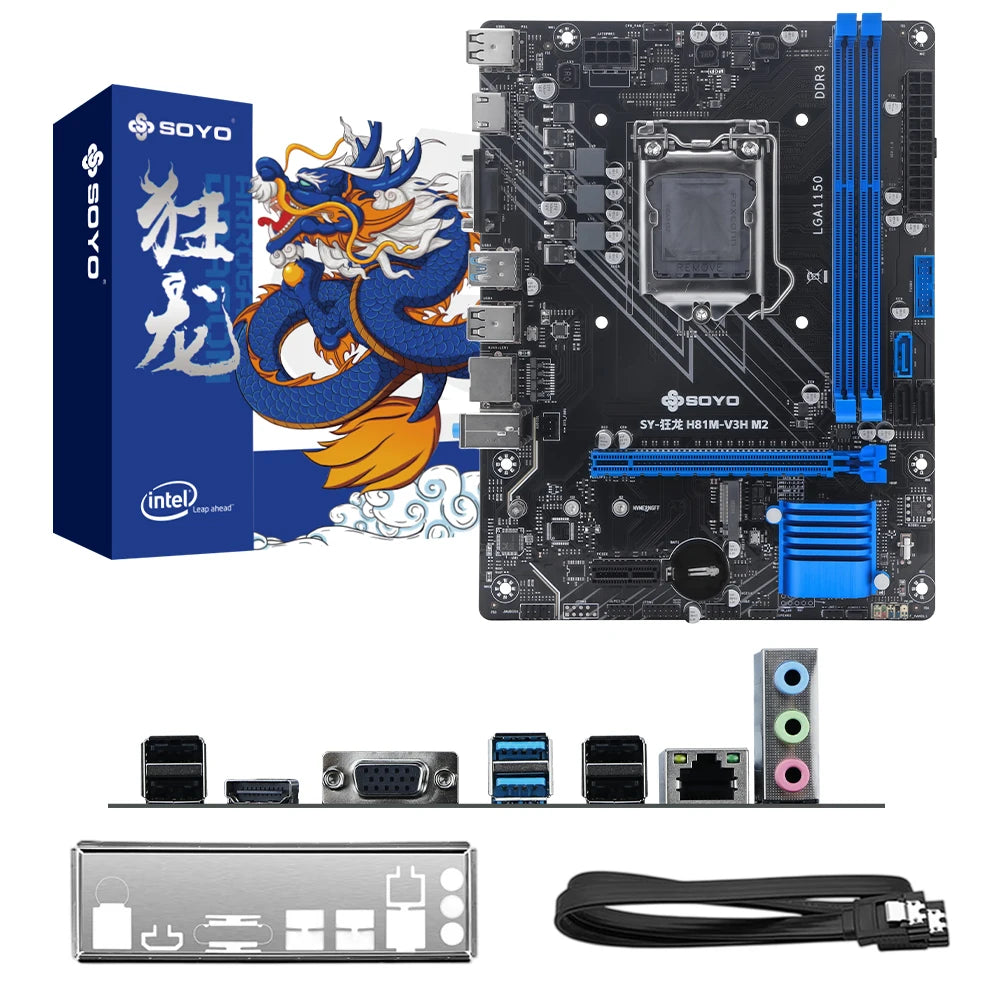 H81M Gaming Motherboard TPM GDDR3 i3 4160 CPU 8G*1 ram comboIntel Kit xeon B85 LGA1150 PCIe3.0x16 M.2 SATA3.0 8pin HDMI VGA SOYO