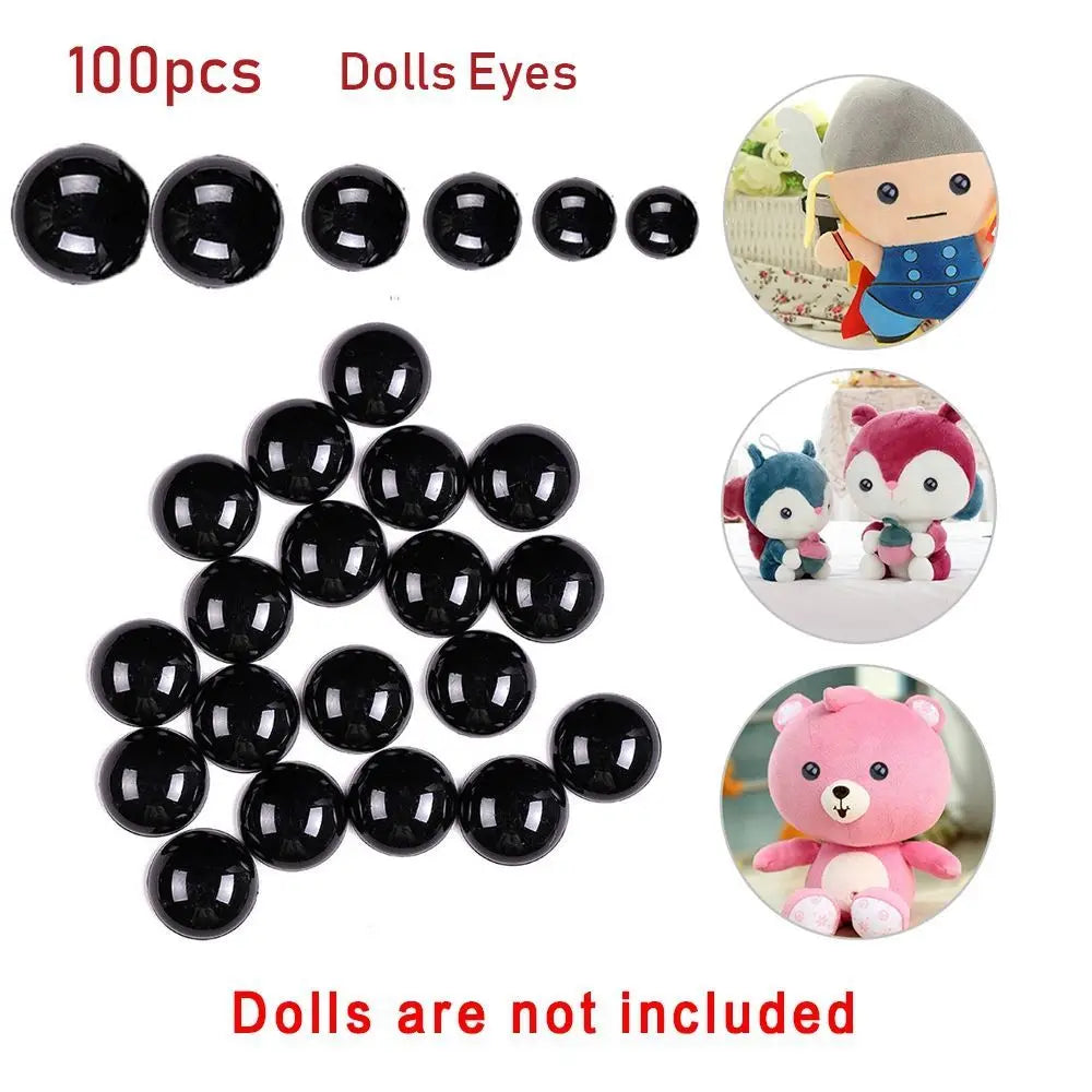100 Pcs Black Plastic Safety Eyes For Bears Needle Felting Animals Puppet Crafts making Kids DIY Plush toy Dolls Accessories
