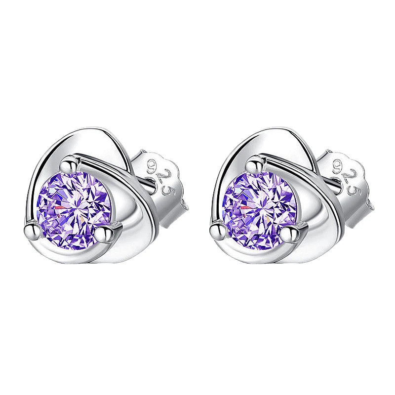 Genuine 925 Sterling Silver Fshion Jewelry Crystal Heart Stud Earrings For Women New XY0208