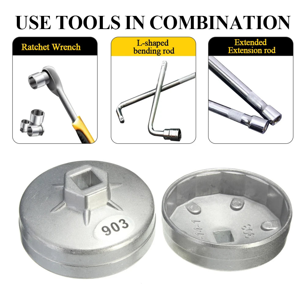 Auto Oil Filter Socket Wrench 903 74MM Aluminum General Purpose 14 Auto Filter Removal Tool Auto Repair Accessories Tool