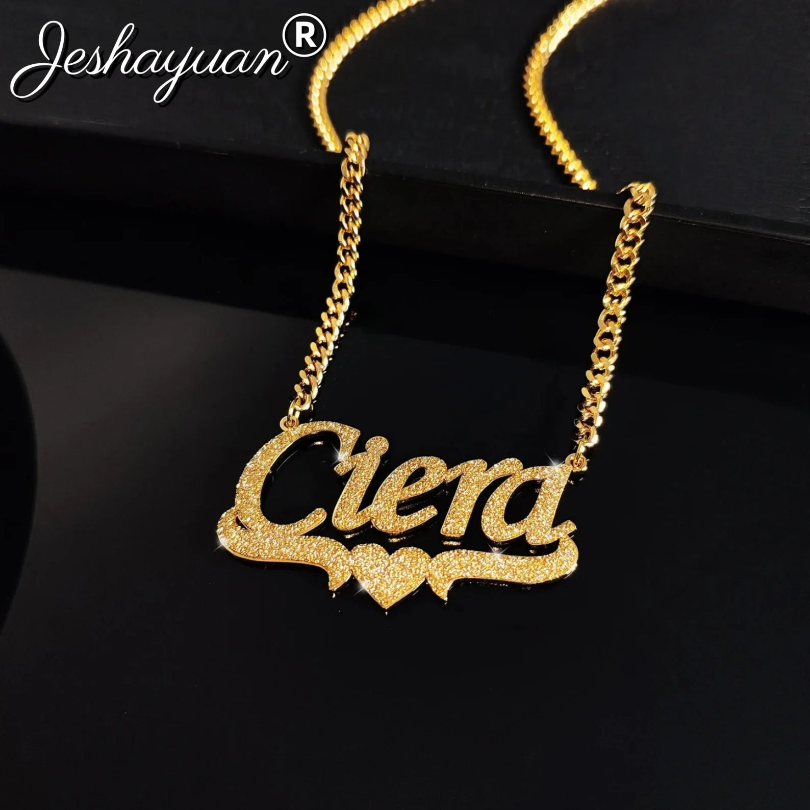 Jeshayuan Custom Bling Name Necklace Personalized Necklace Women Name Necklace Baby Name Necklace Nameplate Jewelry Gift