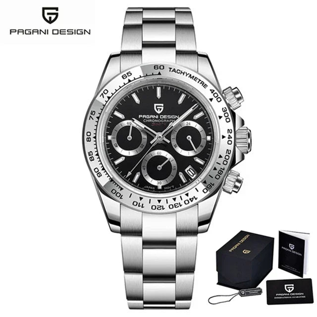PAGANI DESIGN New Stainless Steel Bezel Men Quartz wristwatches Luxury Sapphire Glass Chronograph VK63 Watch Men reloj hombre