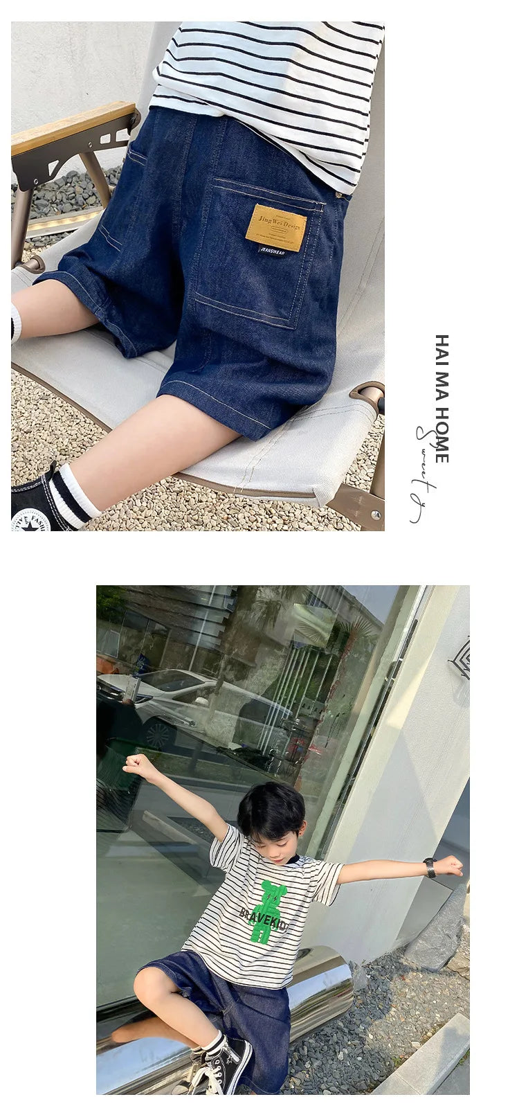 Teen Boys Denim Shorts 2026 New Summer Children Loose Wide Leg Knee Length Jean Pants Kid Casual Streetwear Elastic Waist Shorts
