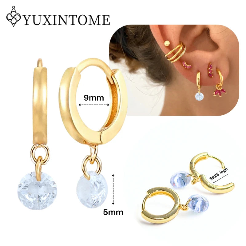 Women's 925 Sterling Silver Ear Needle Crystal Zircon Water Droplets Stud Hoop Gold Huggie Earrings Premium Luxury Party Jewelry