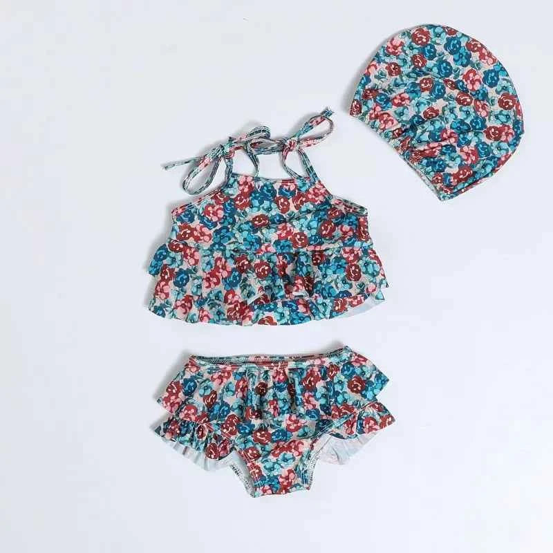 Kids Swimwear for Girl New Summer Baby Girls Cute Cherry Floral Swimsuit Set Long Sleeves/Sling Sunscreen Swimsuit Bikini H503