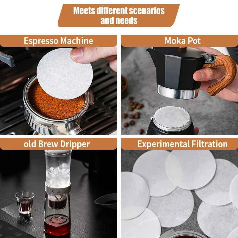 100 Pcs Coffee Paper Filter for Espresso Coffee Maker, 51/53/58mm Unbleached Espresso Filter Puck Screen Portafilter Paper