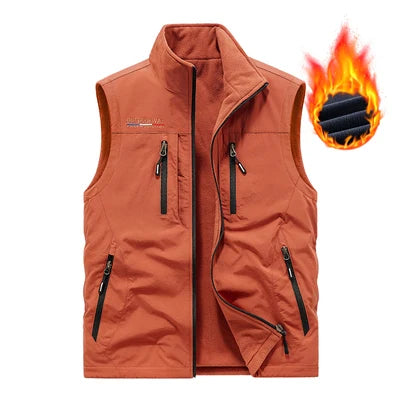 Winter Men's Multi-pocket Vests Casual Outdoor Fleece Fishing Vest for Men Warm Photographic Tooling Sleeveless Jackets Clothing