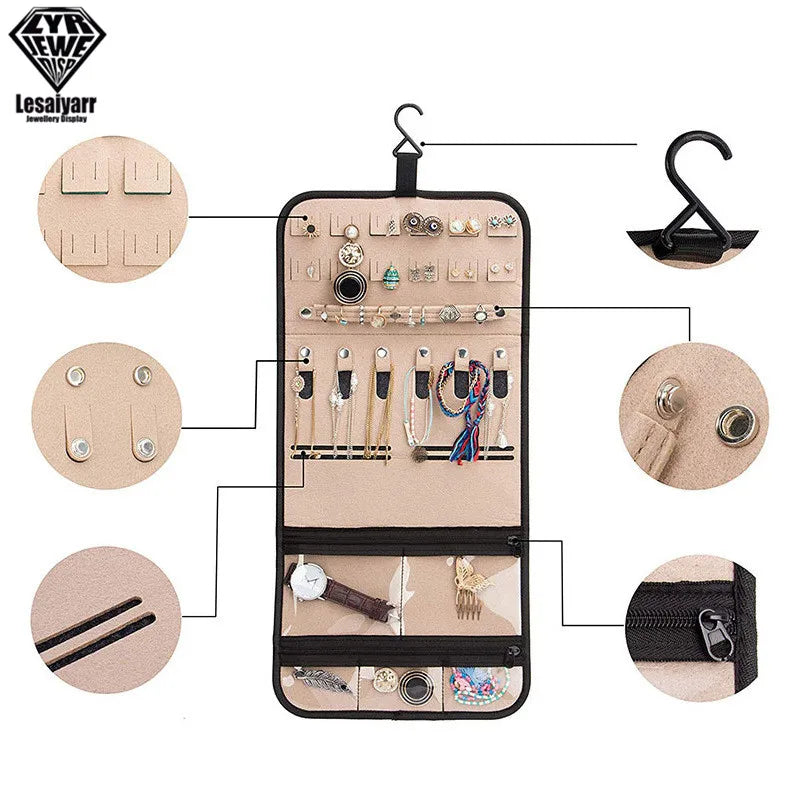 Travel Jewelry Organizer Roll Foldable Jewelry Case for Journey-Rings Necklaces Jewellery Storage Bag Earrings Storage Box
