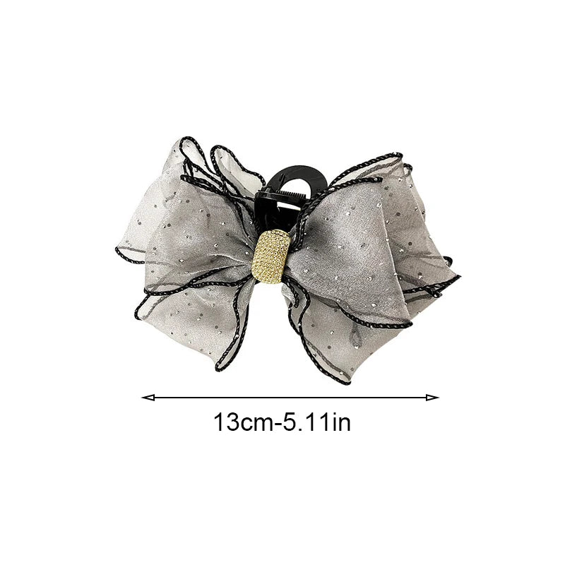 1 piece of new bow hair clip, mesh hair grab with diamond decoration, luxurious back of the head hair clip for women.