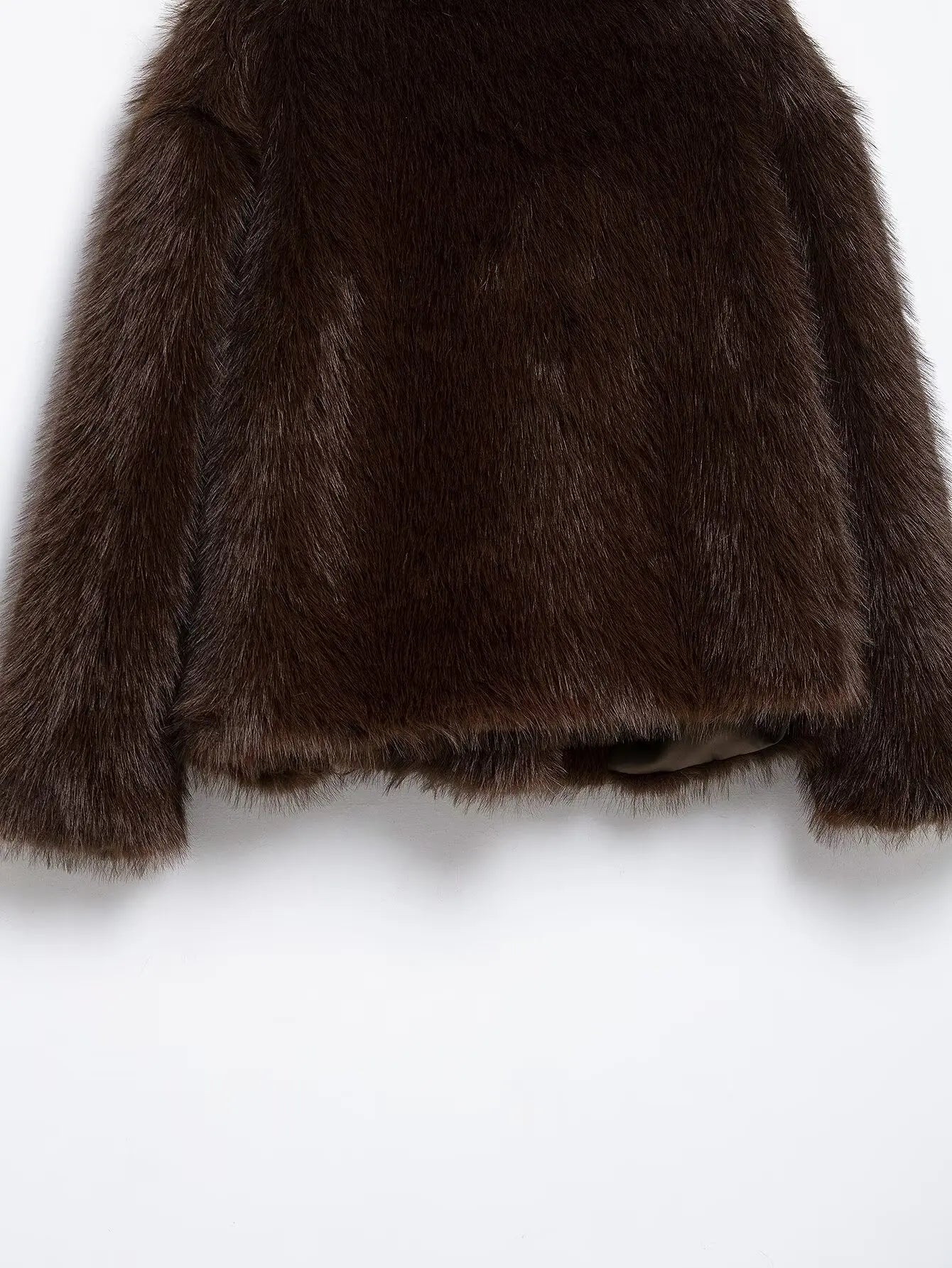KONDALA Casual Brown Thick Fur Jackets Women Long Sleeve V Neck Autumn Winter Faux Fur Coats Fashion 2025 Streetwear Outwears