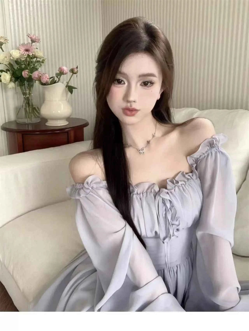 Dresses Women Solid Retro Long Sleeve Slash Neck Autumn Gentle Korean Style Streetwear All-match Lovely Comfortable Stylish Chic