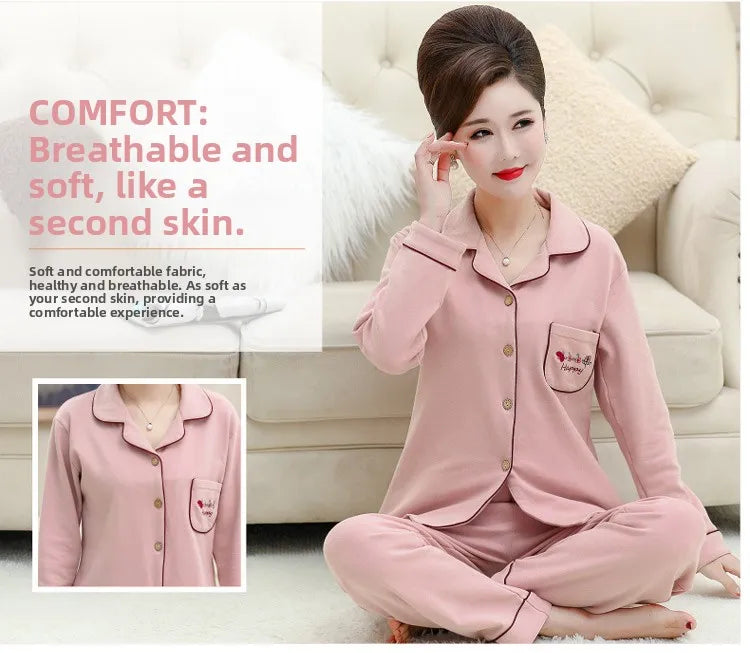 100% Pure Cotton Long Sleeve Sleepwear Set for Elderly Women Spring Summer Autumn Home Clothes Outwear Comfortable Home Suit