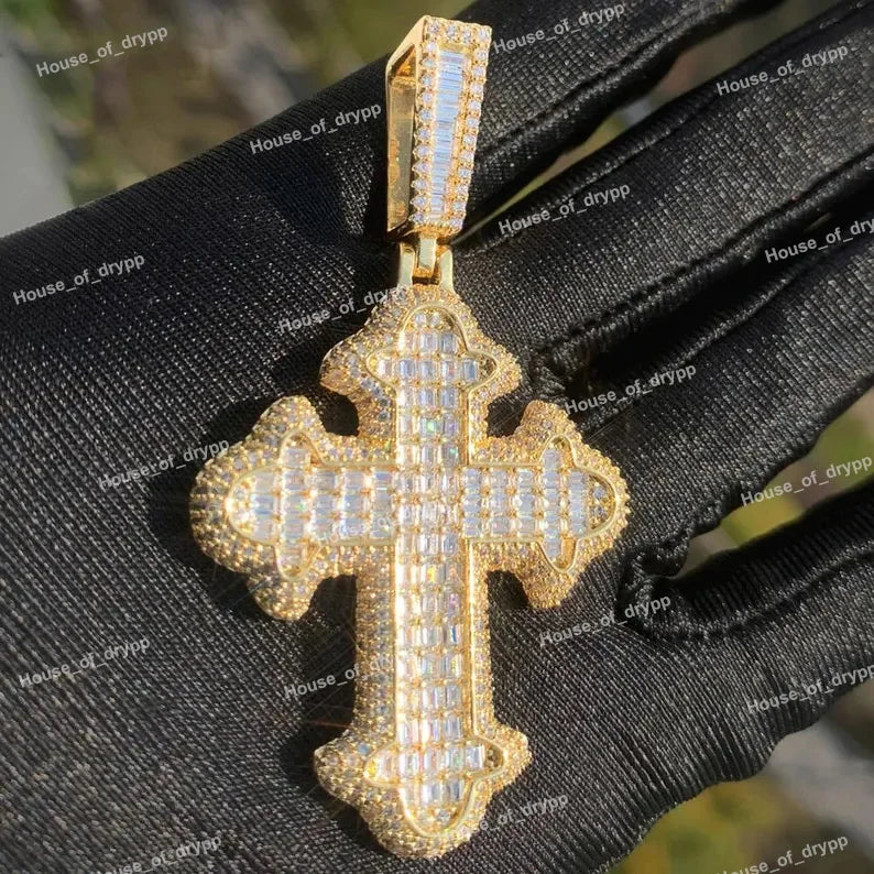 Iced Out Cross Pendant Necklace 925 Silver With Moissanite Diamond Luxury Hip Hop Religious Statement Jewelry For Unisex
