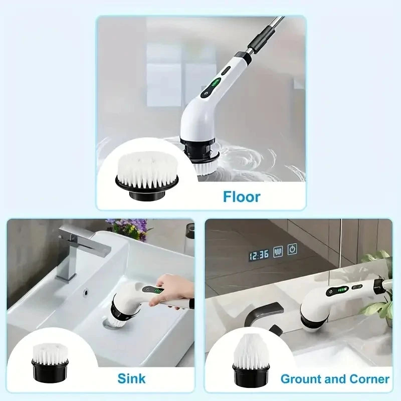 Electric Spin Scrubber Cleaning Set With Extension Handle
