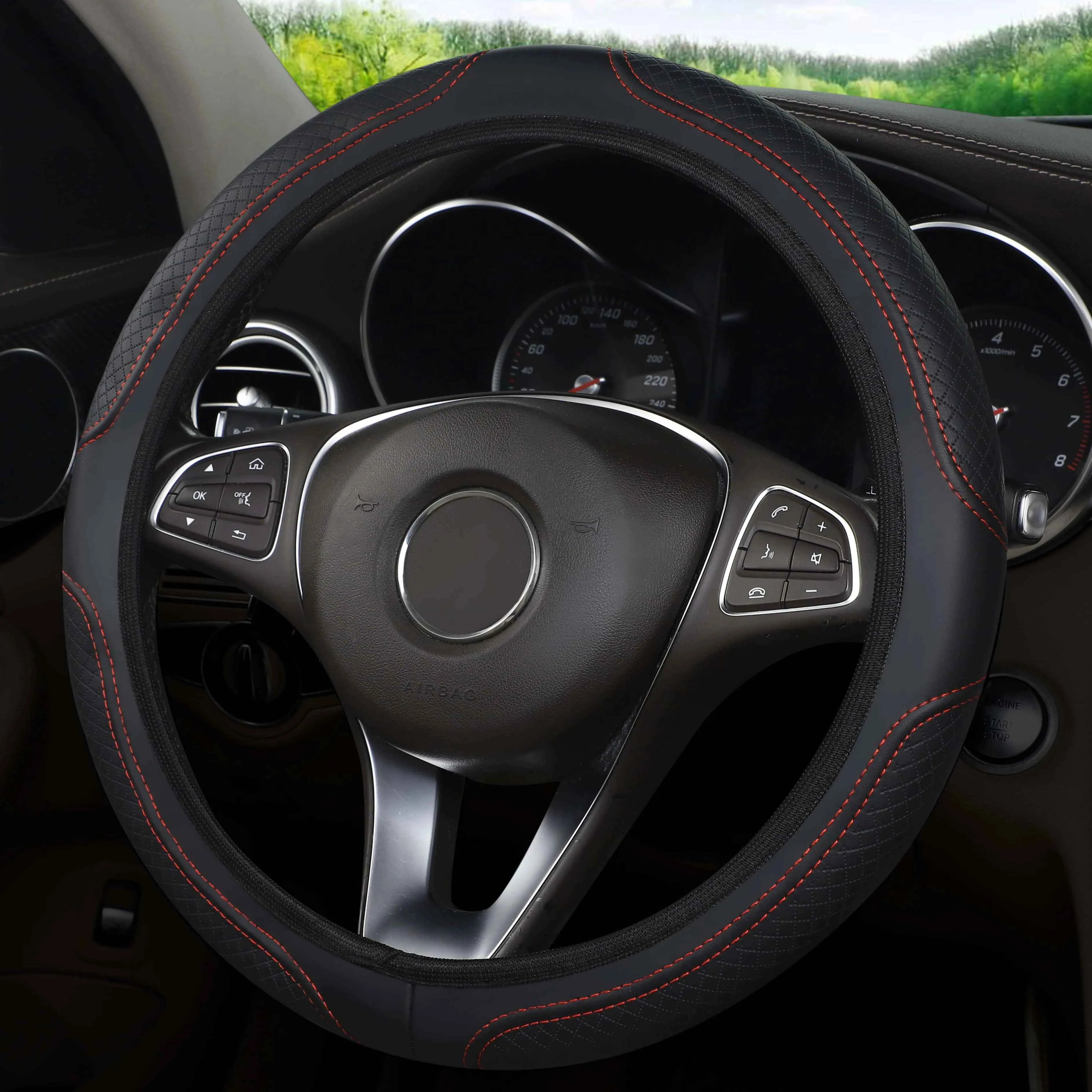 The car steering wheel cover has no inner ring Steering Wheel Cover Anti Slip Breathable  Cover Universal Microfiber Leather