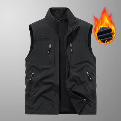 Winter Men's Multi-pocket Vests Casual Outdoor Fleece Fishing Vest for Men Warm Photographic Tooling Sleeveless Jackets Clothing