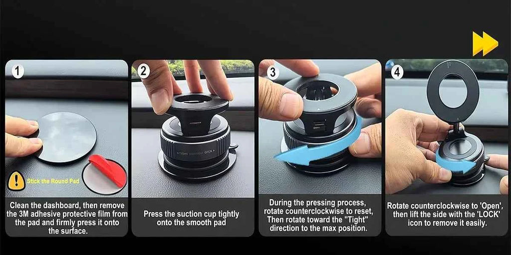 Foldable Magnetic Car Phone Holder – N52 Magnet, 360° Rotatable, Suction Cup for Dashboard, ABS, with Wrench & Pad, Gift