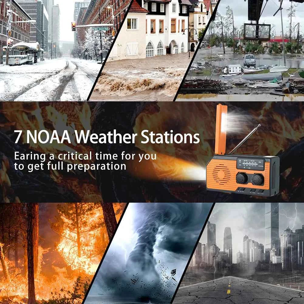 Emergency Weather Radio with Solar Hand Crank & Power Bank