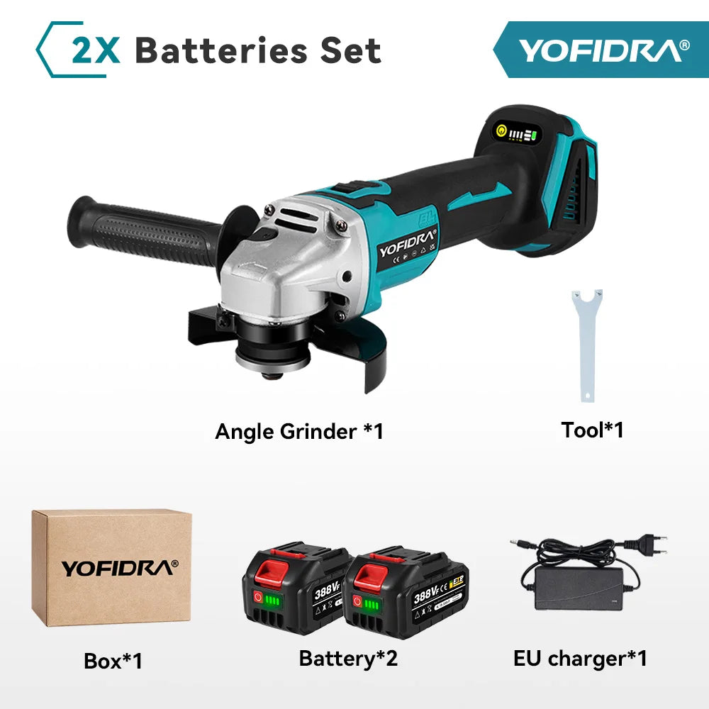 YOFIDRA 4 Gears Brushless Angle Grinder 125mm Cordless Cutting Polishing Cutting Machine Power Tool For Makita Battery Pin