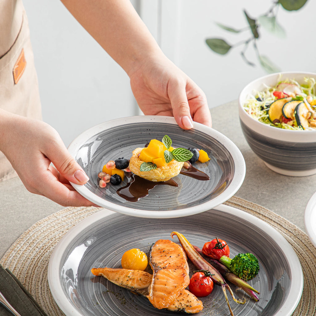VANCASSO ORI 16/32 Piece  Stoneware Tableware Set with Dinner/Dessert Plate Cereal/Pasta Bowl  for 4/8 person 4 color Optional