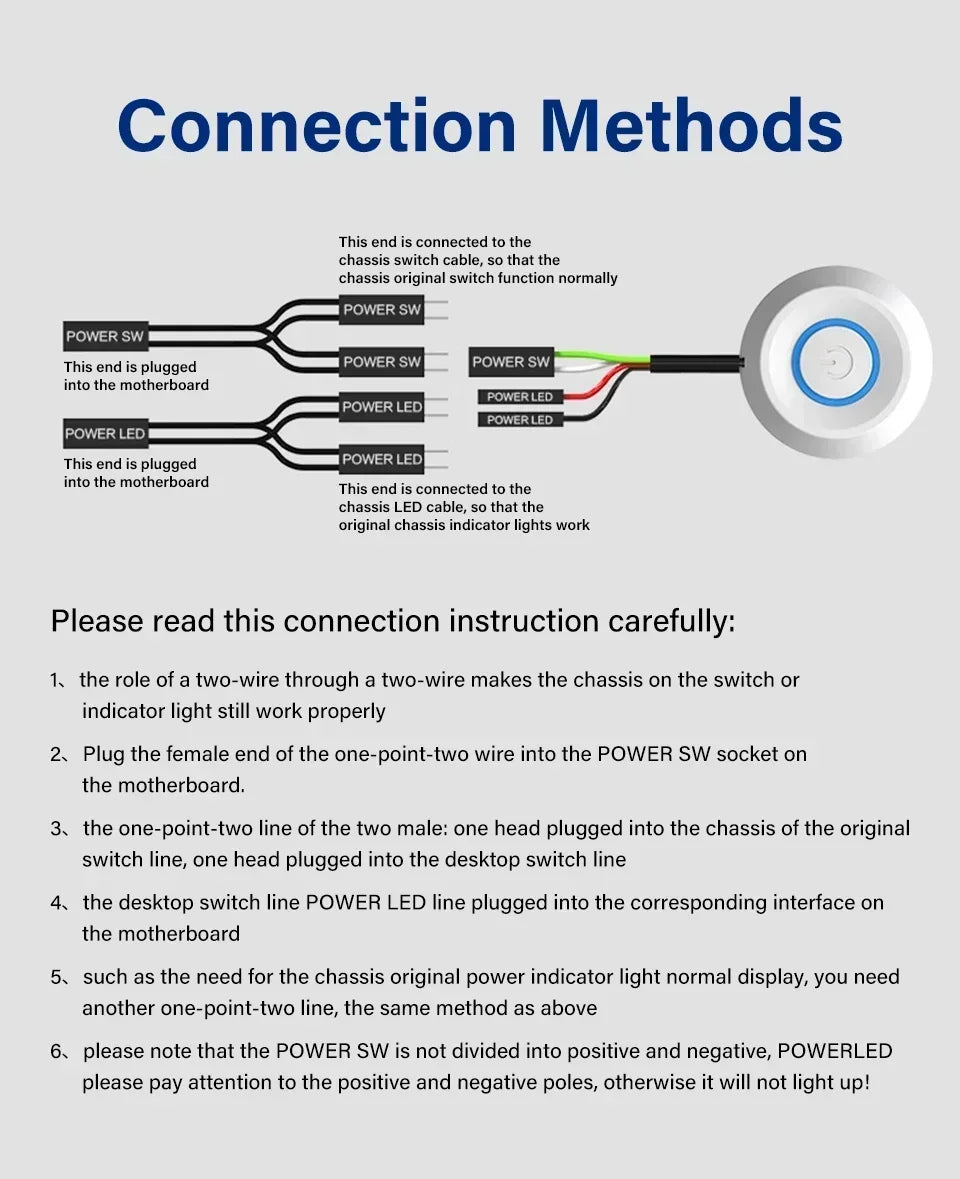 1.8M Computer Desktop  Extension Cable Switch Round Startup Switch Home Office PC Motherboard External Start Power On/Off Button