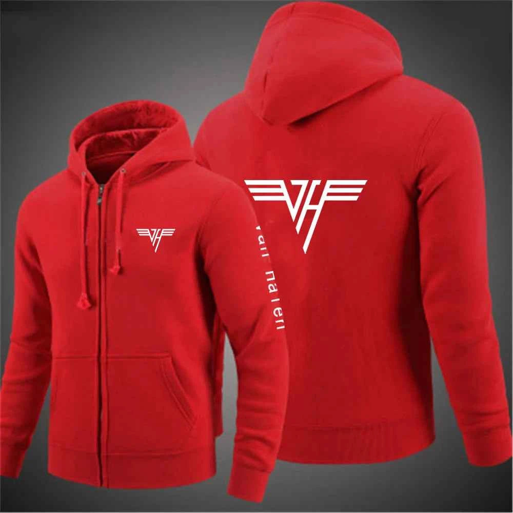 2024 Spring Autumn Van Halen Logo Printing Solid Color Classic Hooded Hoodies Men's Trendy Sports Casual Long Sleeve Loose Coat