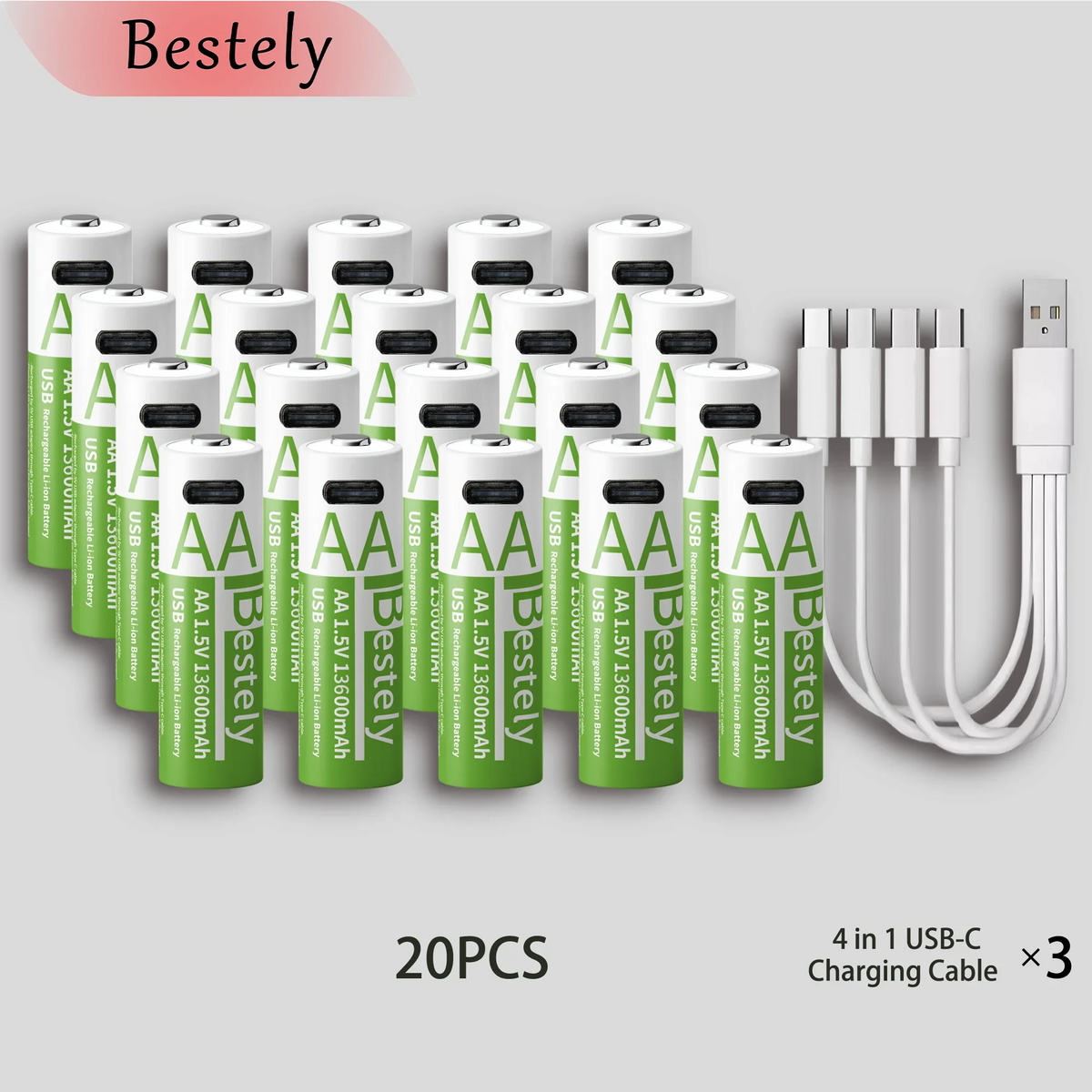 20 pcs batteries Color 1.5V AA USB Rechargeable Lithium Battery 13600mAh