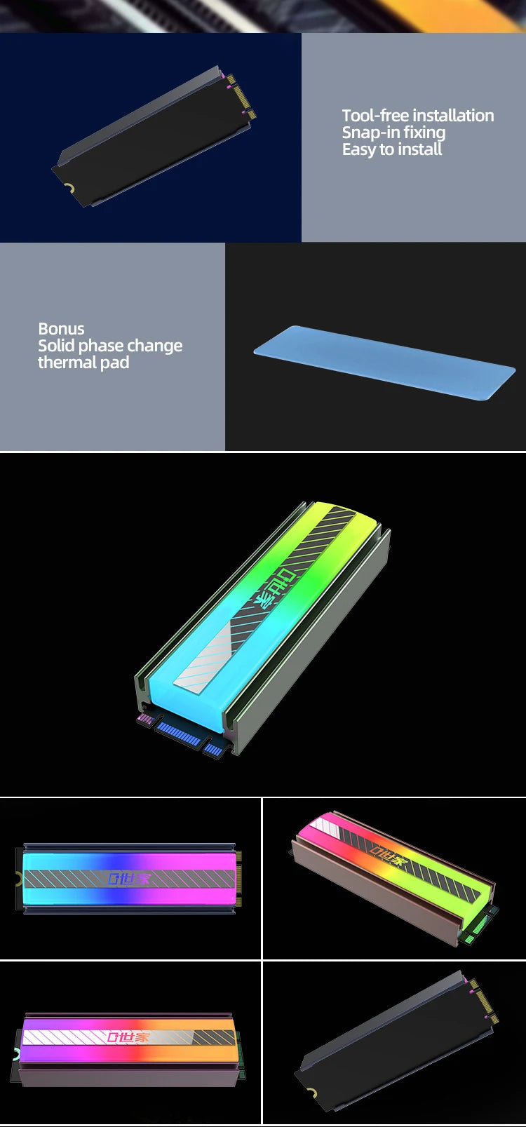 TEUCER M.2 NVME SSD Heatsink 5V 3Pin ARGB Colored Lights 2280 Solid State Drive Cooler