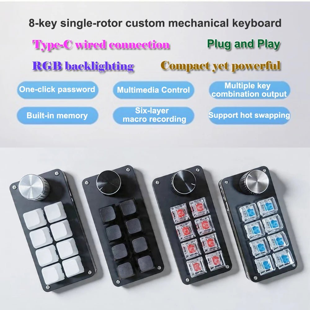 8-Key Mechanical Macro Keypad for Multi-Functional Editing