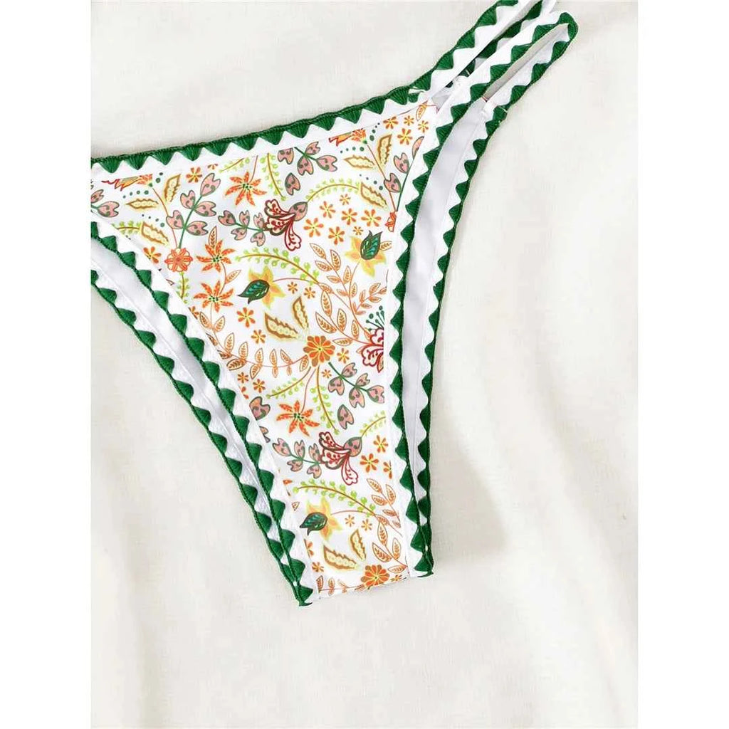 Sexy Flower Printed Halter Brazilian Bikini Female Swimsuit Women Swimwear Two-pieces Bikini set Bather Bathing Suit Swim K4997
