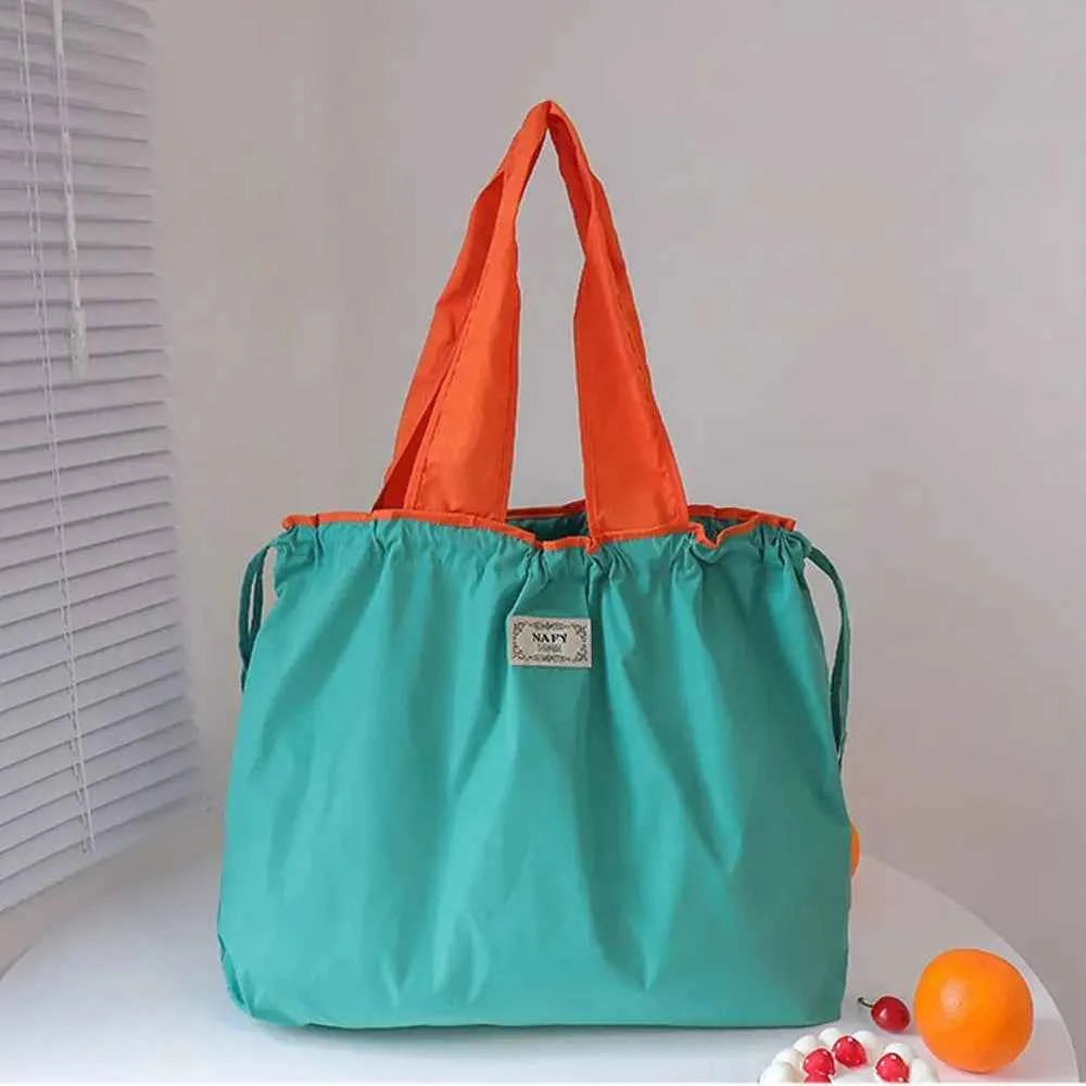 Girls Handbag Travel Wash Bag Mommy Bag Drawstring Bag Korean Shoulder Bags Solid Color Foldable Storage Bag Women Shopping Bag