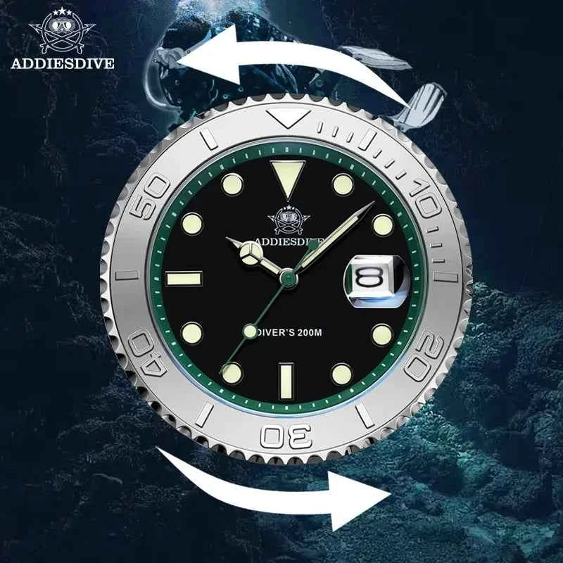 ADDIESDIVE Top Brand Mens Quartz Watches 41mm Stainless Steel Calendar Display Luxury Watch Luminous 200m Dive Casual Wristwatch