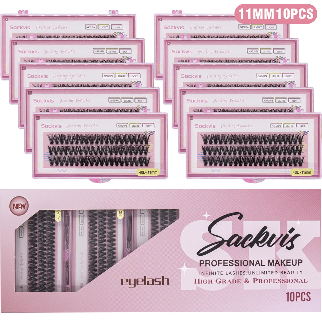 10 Boxes 40D 9-14mm C Curl Wholesale Individual Lashes Makeup False Eyelashes Extension Faux Mink Wispy Eyelash Tool Diy