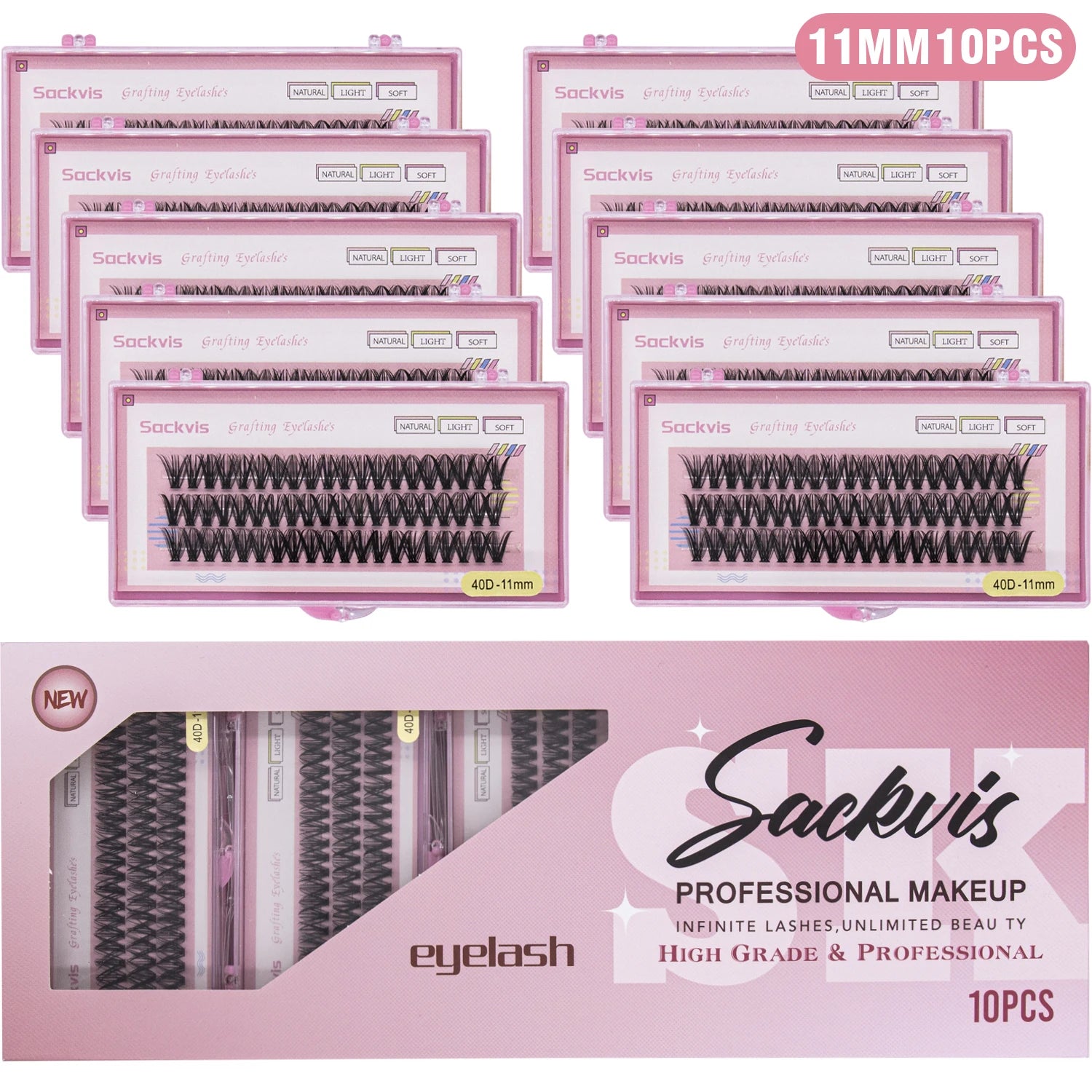 10 Boxes 40D 9-14mm C Curl Wholesale Individual Lashes Makeup False Eyelashes Extension Faux Mink Wispy Eyelash Tool Diy