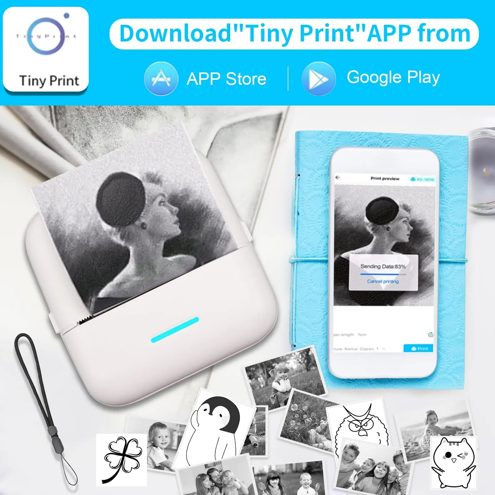 Thermal Portable Printer Mini Pocket Print Photo Thermal Label Printers With 57mm Printing Wireless BT Android And iOS Printers