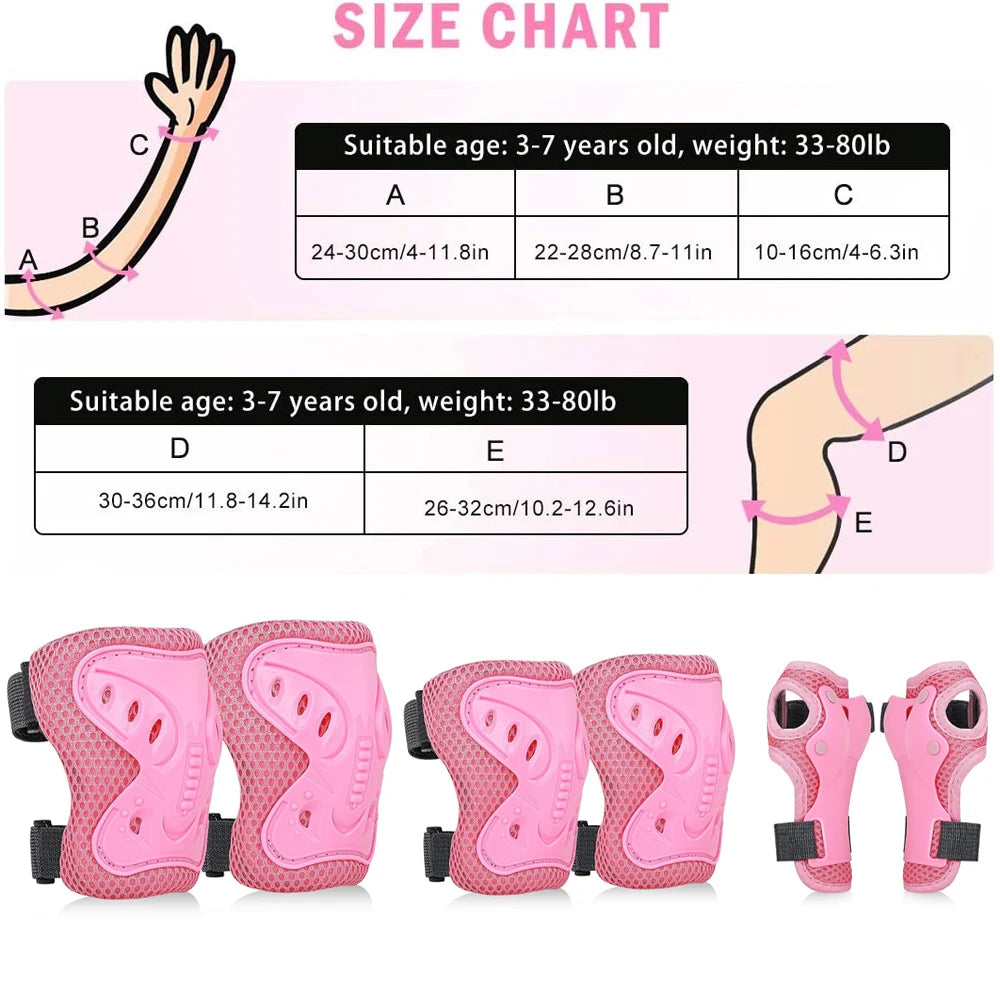 Kids Knee Pads and Elbow Pads Set with Wrist Guard 3 in 1 Kids Protective Gear Set for 3-10 Years for Skateboarding, Skiing, Cyc