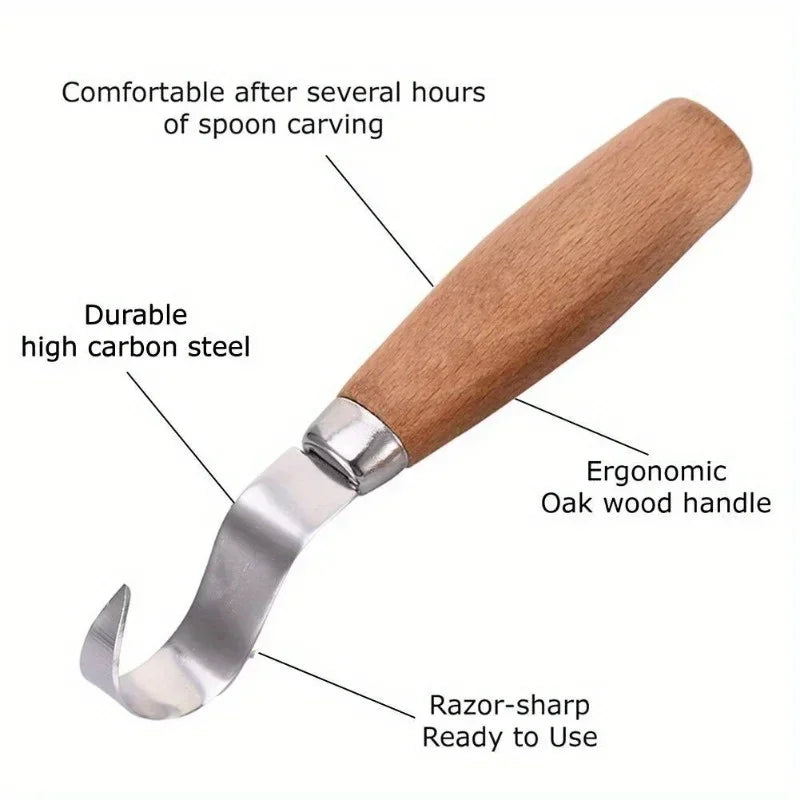 Wood Carving Tools Set - Ergonomic Knife/Chisel/Hook Knife, Durable for Beginners & Pros (Spoon/Sculptural Woodworking)