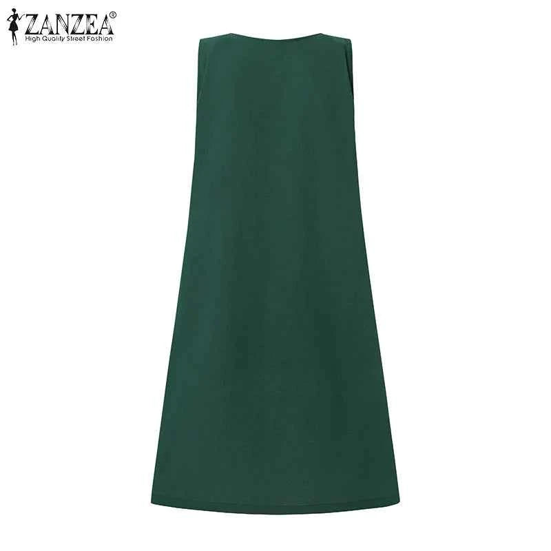 2024 Summer Dress ZANZEA Fashion Sleeveless Beach Vestidos Office Work Sundress Women Elegant Solid Color Dresses Robe Femme
