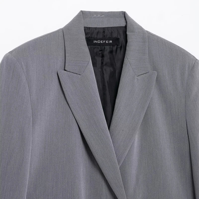 HXAO Blazer Women Double Breasted Pocket Women's Jacket 2025 Long Sleeve Casual Blazers Woman Chic Office Wear Ladies Coat
