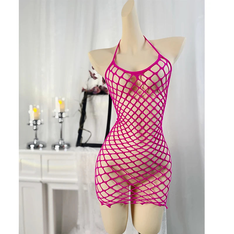 1PC Sexy Women Fishnet Cover Up Without Bikini Hollow Out Bodycon Dress  See Through Beachwear Summer Women's Swimwear