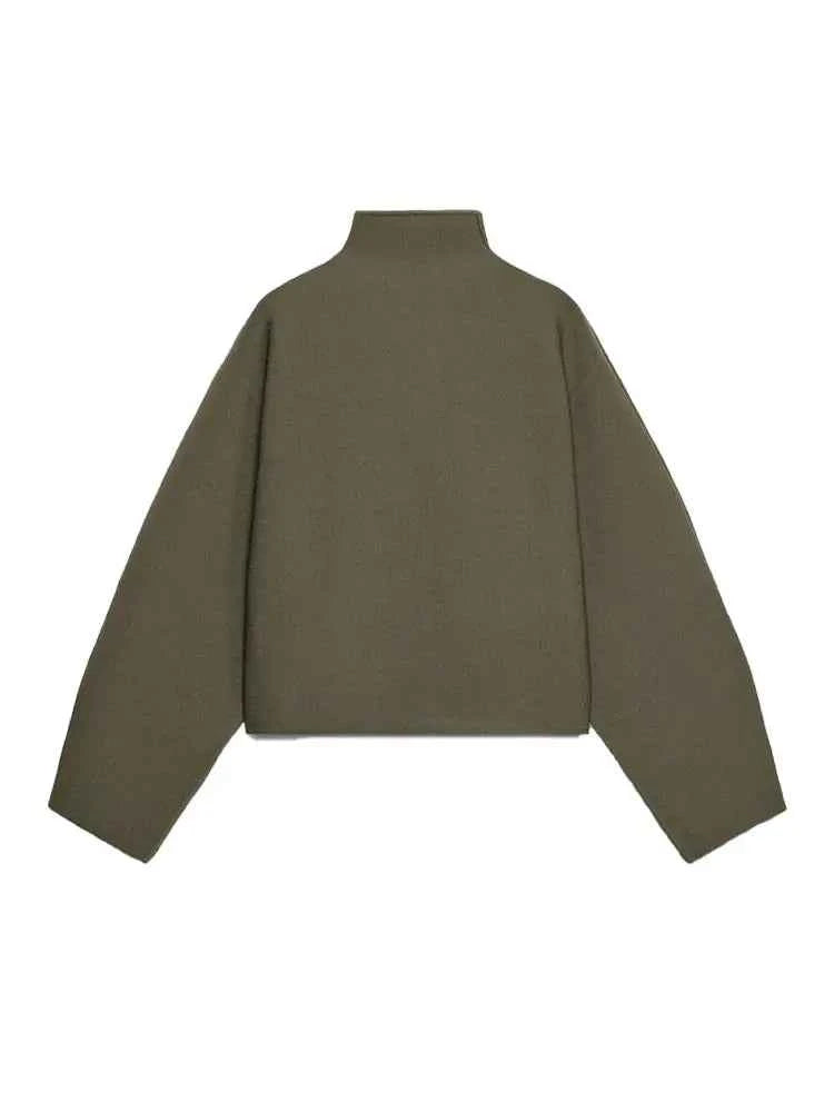 Vintage Stand Collar Women's Cropped Jacket Zipper Loose Full Sleeve Thick Warm Coat 2025 Autumn Winter Lady New in Outwear