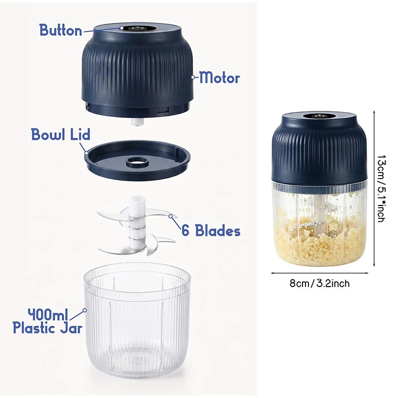 New Electric Garlic Puree Blender Kitchen Mini Food Chopper Meat Grinder With 6 Stainless Steel Blades Small Vegetable Chopper