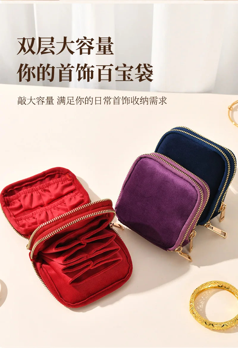 Tassel Jewelry Organizer Bag Portable Travel Case with Metal Zipper for Bracelets Jade Bangles Necklaces Rings Storage Pouch