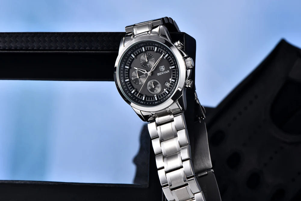 BENYAR Men's Watches Luxury Quartz Wristwatches Chronograph Watch Men Gifts Waterproof Stainless Steel Clock Reloj Hombre 2025
